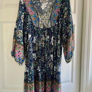 Women's Floral Bohemian Dress - Blue and Pink